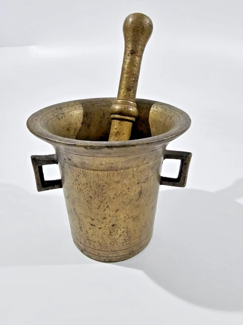 Large antique Mortar and Pestle brass 19 century 2.7 kg