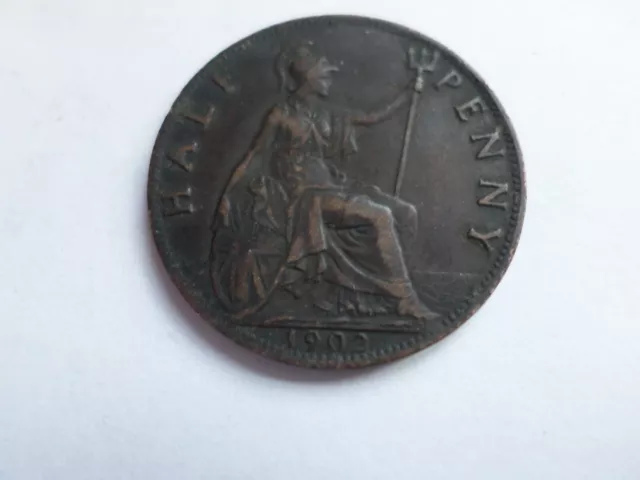 England Britain UK 1902 Half Penny Coin sharp details VF+