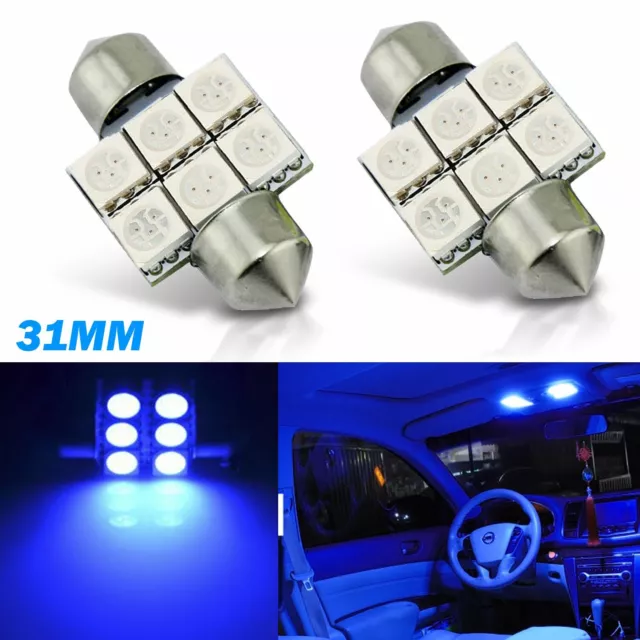 2x 31MM LED Interior Map Dome Trunk Side Marker Lights 8000K Blue DE3175 3022