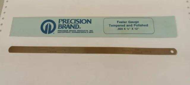 .004 Precision Steel Feeler Gage 1/2" x 12" PREMIUM Made in USA Factory New