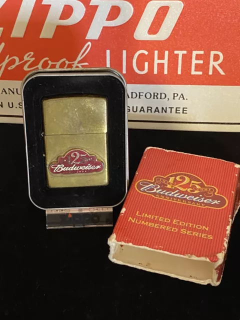 2001 BUDWEISER 125th ANNIVERSARY SOLID BRASS ZIPPO LIGHTER #0088/1000 MIB RARE