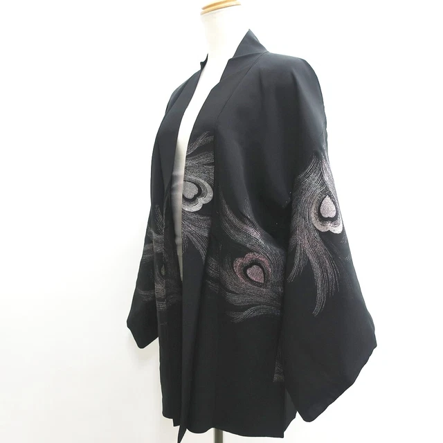 8946C1 Silk Vintage Japanese Kimono Haori Jacket Peacock feather