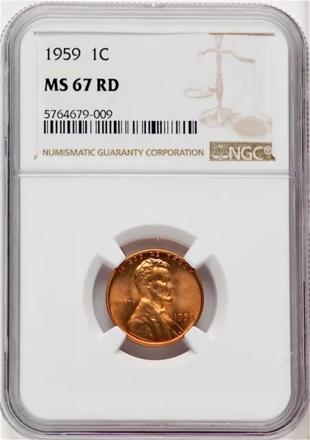 1959 Lincoln Memorial Cent NGC MS67 RD Lustrous Fiery Red PCGS List Price$550.00