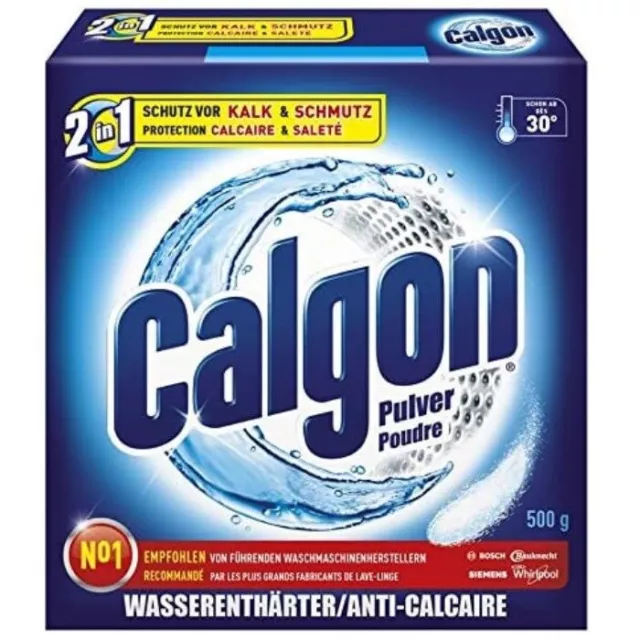 Calgon 2in1 Pulver 500g Pack Wasser-Enthärter Waschmaschine Kalk Schmutz 0,5kg