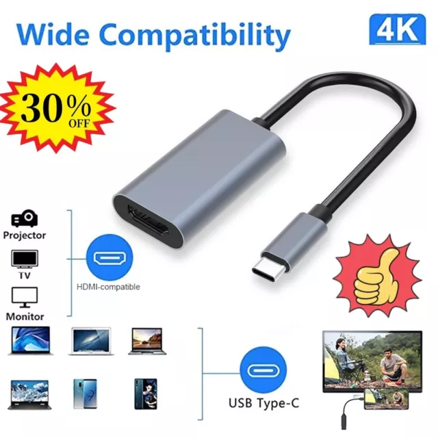 USB-C Type C to HDMI Adapter USB Cable 4K 30HZ For MHL Android Phone Tablet UK