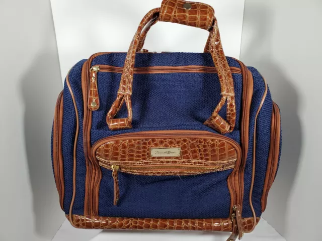 Samantha Brown Croc Embossed Rolling Carry All Navy& Brown
