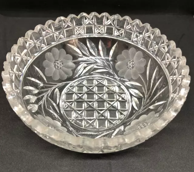 Vtg Abp American Brilliant Period Cut Glass Crystal Bowl Floral Diamond Sawtooth