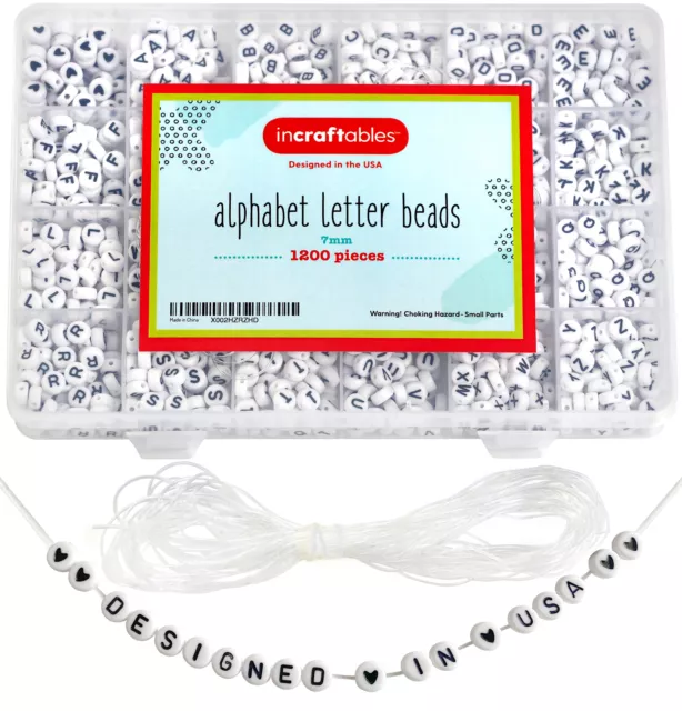 Alphabet Letter Beads 7mm (1200 pcs) w/ Round Heart Bead For DIY Jewelry Making