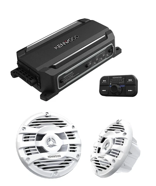 KENWOOD KACM5024BT 600W 4 Channel Marine Amp Bluetooth + Pair 6.5