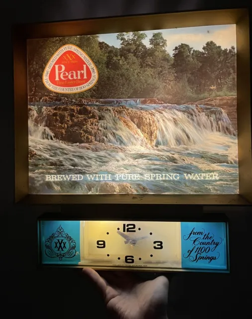 1970s PEARL BEER VINTAGE MOTION WATERFALL WALL CLOCK ELECTRIC SIGN WORKS, VIDEO