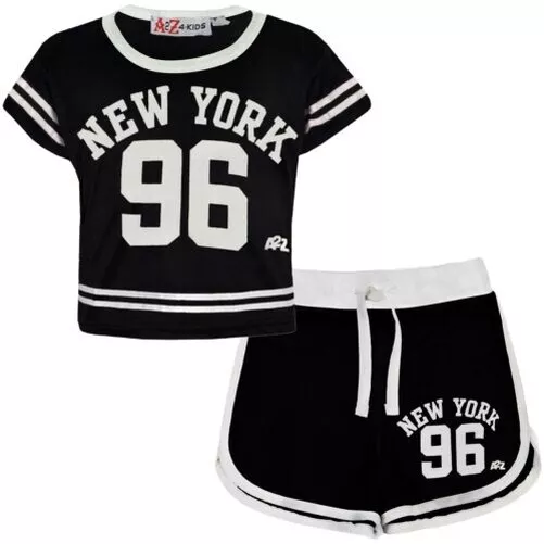 Bambine Pantaloncini New York 96 Nero Top Corto Hot Pantalone Estate Vestiti Set