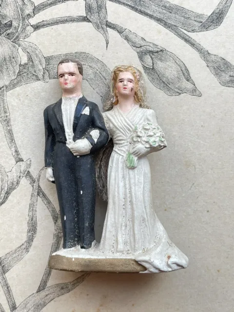 Figurine / Couple de Mariés Ancien Gâteau de Mariage Wedding Cake Topper Vintage