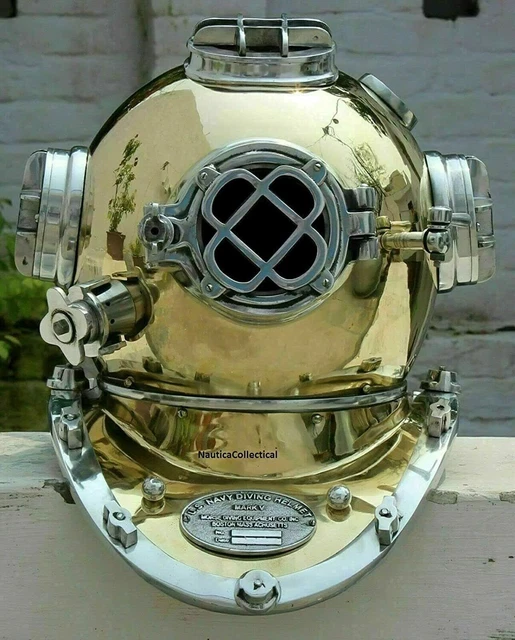 18  Divers Casque Plongée U.S Marine Mark V Foncé Mer Ancien Vintage