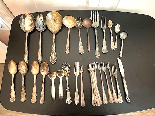 Lot of Silver Plated Various Brands and Markings Flatware 36 Pieces