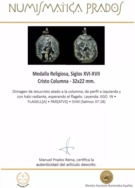 Medalla Religiosa, Siglos XVI-XVII, Cristo Columna - 32x22 mm. 3