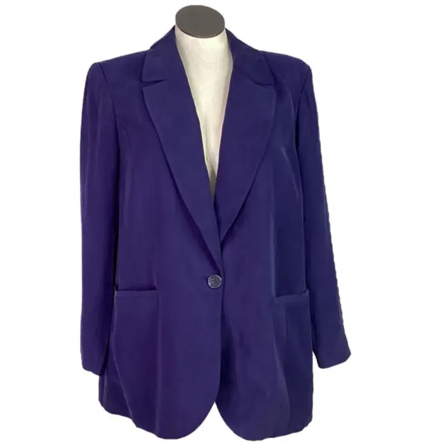 Eloquii Women 14 Notch Collar One Button Jacket Blazer Blue Rayon Blend NEW
