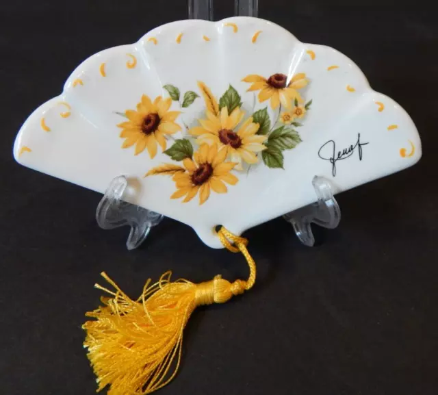 RARE Ker Vitrex Pate de France Porcelain Fan Trinket Dish Hand Painted by Jeusef