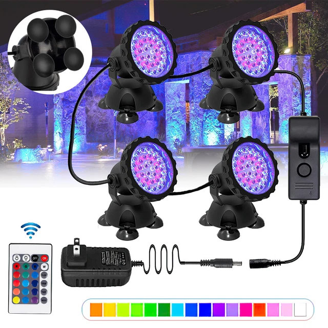 4Pack Submersible 36LED RGB Spot Lights for Underwater Pool Fountain IP68 Remote