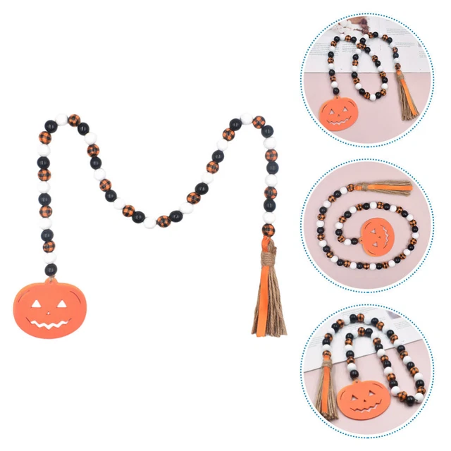 Halloween Quaste Holz Perlengirlande Holz Perlenschnur mit Kürbisanhänger