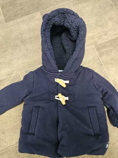 Abrigo acolchado Joules bebé niño 3-6 meses forrado de sherpa, con capucha