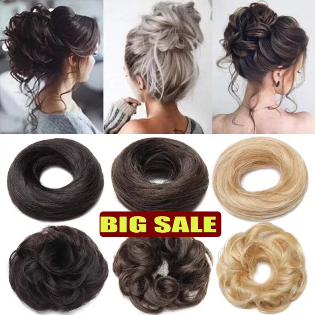 Russian 100% Real Remy Human Hair Bun Hair Piece Extensions Curly Messy Updo AU