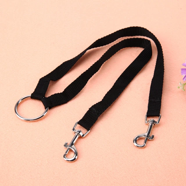 Collar de nailon doble doble dos mascotas perros correa acoplador de 2 vías (negro)