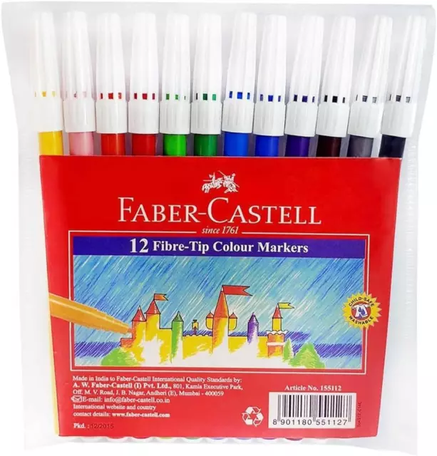 Faber-Castell Vibrant Fibre-Tip Colour Markers, Assorted – Pack of 12, (50-15...