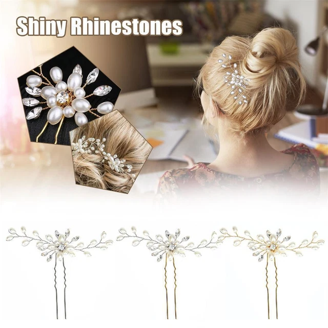 Flower Wedding Hair Pins Bridesmaid Crystal Jewelry Grip Pearls Clips R6Q1