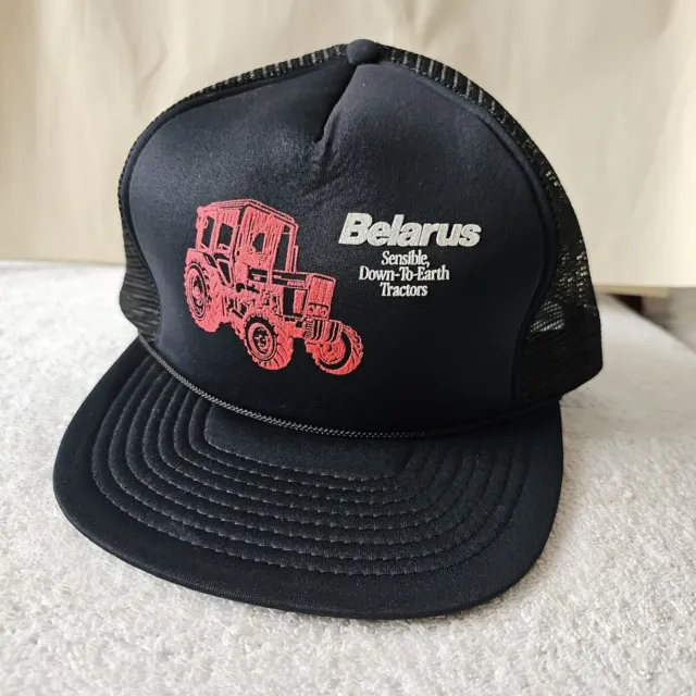 Vintage Belarus Tractor Hat Mesh Snapback Black Corded Trucker Farmer Hat Cap