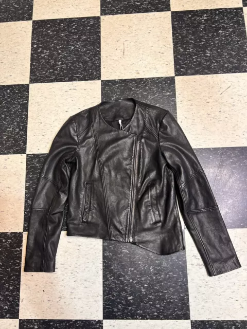 🔥Helmut Lang WASHED Leather Cropped BIKER / MOTO Jacket Women M Black MSP$995