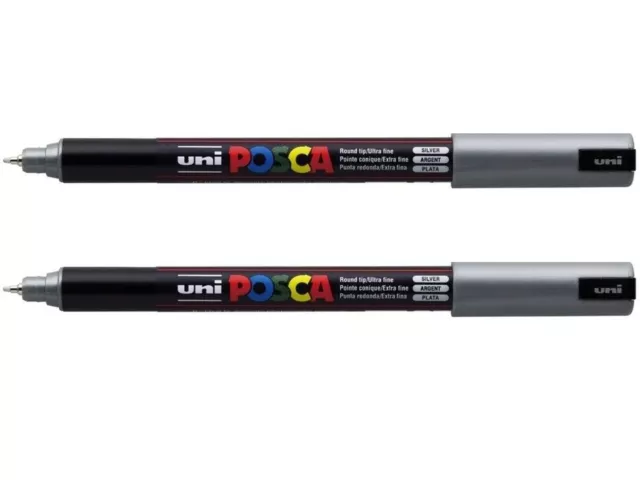 2 x SILVER Uni POSCA Poster Marker PC-1MR Needle Point Tip .07mm  PC1MRS