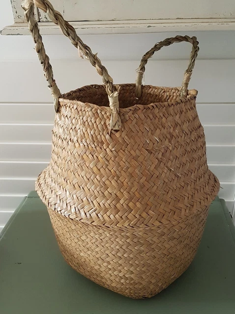 2x Bauch Seegras Körbe Blume Pflanze Gewebte Aufbewahrung Korb Topf Tasche 32cmx28cm