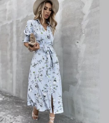 NWT ZARA Striped Cotton Shirt Belted Dress Size small Sz sm