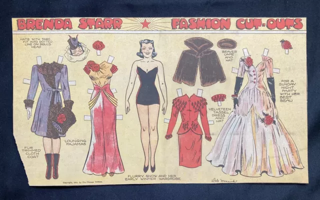 BRENDA STARR Sunday Funnies Paper Dolls, 1941, Flurry Snow, Dale Messick, VTG BRENDA STARR Sunday Funnies Paper Dolls, 1941, Flurry Snow, Dale Messick, VTG