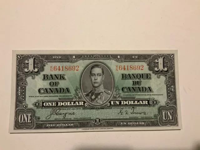 CANADA 1937 1$ DOLLAR Bank of Canada One Dollar Bill. Coyne - Towers