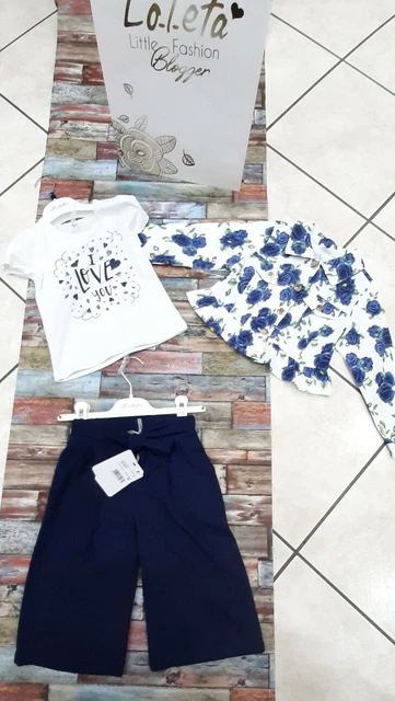 Completo bimba 3 7 anni set da 3 pz pantalone maglia giubettino primavera
