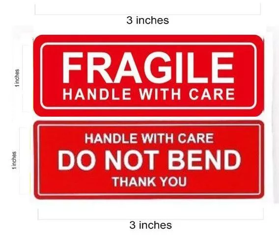 1 x 3 FRAGILE STICKER / DO NOT BEND STICKERS THANK YOU HANDLE WITH CARE  - QS