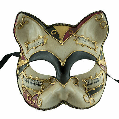 Mask Cat Venetian Carnival Venice-Black Red Golden Painted Handmade 2012 V60