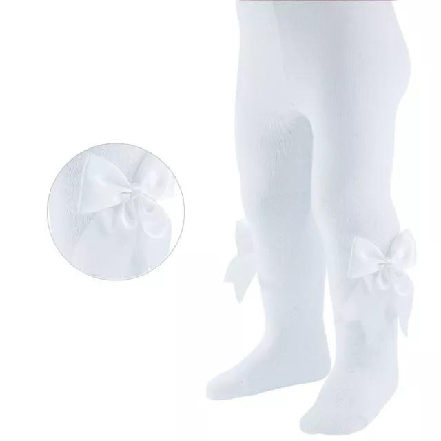 NEW Hearts Tights White by Soft Touch Baby Girls Spanish Style Large Bow NB-24Ms