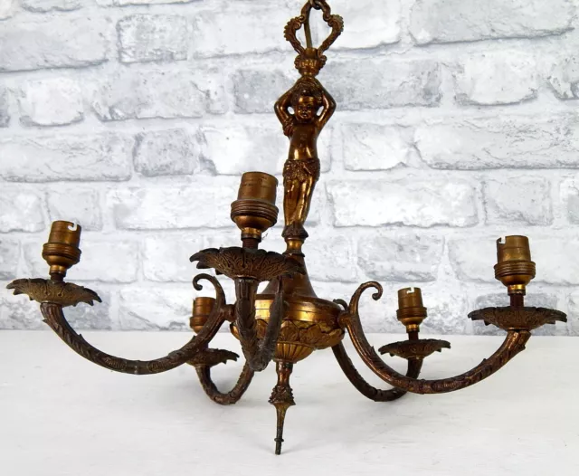 Vintage Cherub 5 Arm Kronleuchter Deckenleuchte Antik Messing Stil Shabby Chic
