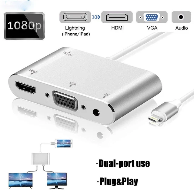 ADAPTATEUR AUDIO 3 en 1 pour iphone ipad vers HDMI VGA pour iPhone 11