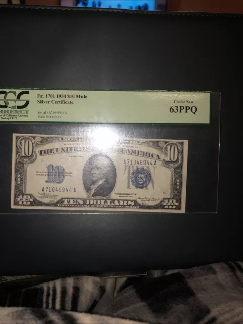1934 $10 Silver Certificate FR-1701 mule - Graded PMG 64 EPQ