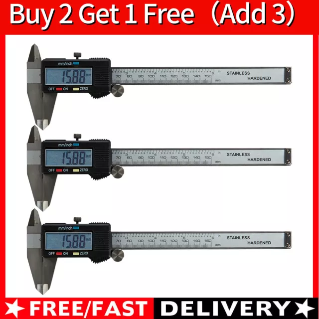 Digital Caliper Micrometer 150mm 6 Inch LCD Stainless Steel Vernier Tool NEW UK