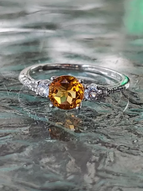 Yellow Topaz W/White Sapphires Labcreated & Diamond Ring 10kt Solid White Gold