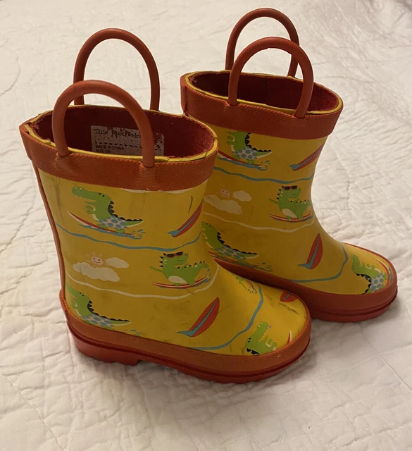 Lily & Dan Rubber Rain Boots Yellow Red Dinosaur Toddler Size 5/6