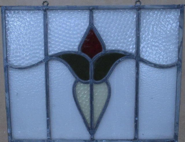 OLD ENGLISH STAINED GLASS WINDOW Unframed w Hooks Pretty Floral 17.5" x 15.25"