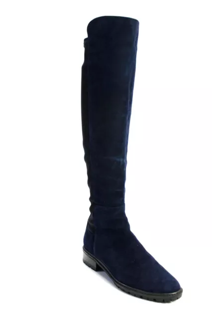 Stuart Weitzman Womens Suede Knee High Lugmainline Boots Navy Blue Size 6.5 M