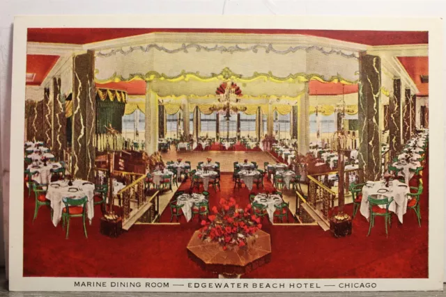Illinois IL Chicago Edgewater Beach Hotel Marine Dining Room Postcard Old View