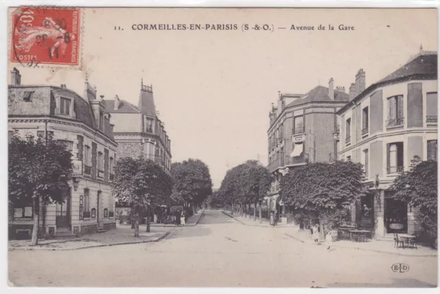 Old Postcard Cpa Cormeilles-En-Parisis Avenue De La Gare (1911)