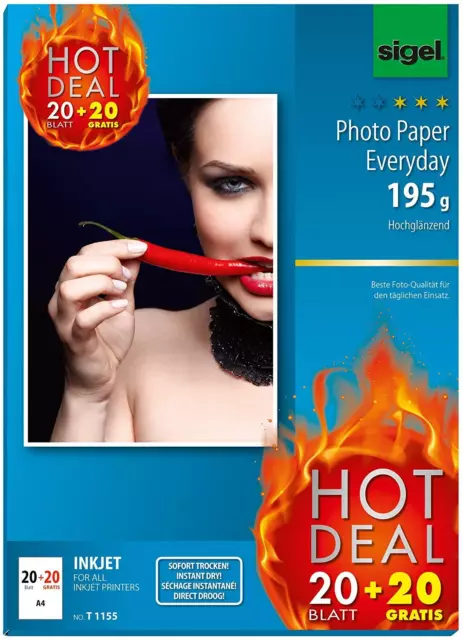 sigel InkJet Everyday Foto Papier "HOT DEAL" DIN A4 weiß 195 g/qm 40 Blatt